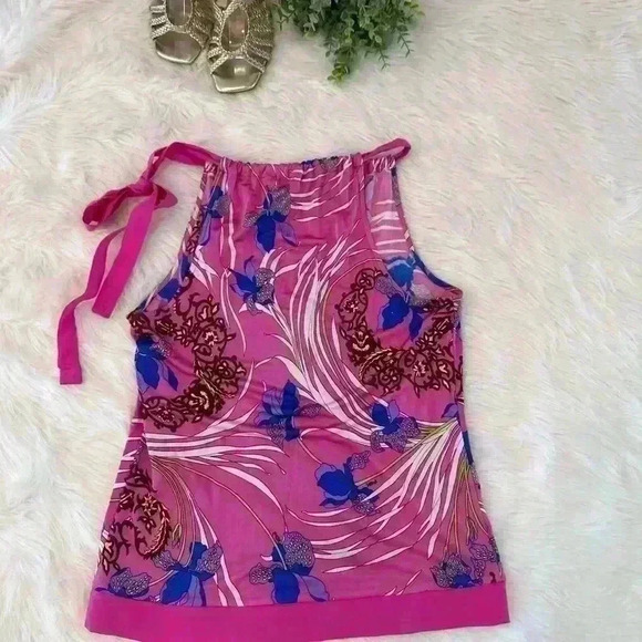HALÉ BOB SLEEVELESS TANK SILK TIE AT NECK PINK MULTI COLOR SIZE XS - Picture 12 of 14